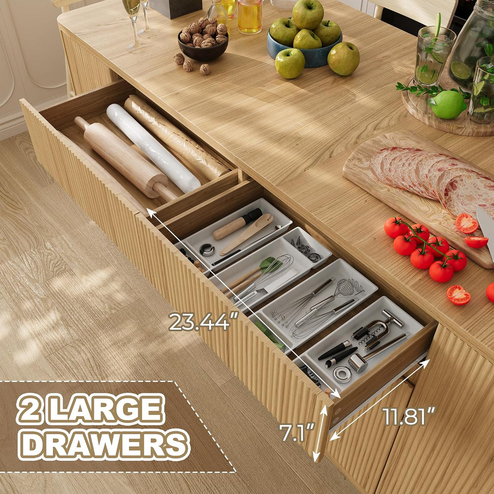 Mekminop 74.8" W Large Kitchen Island, Natural, Wavy Design | Storage, S...