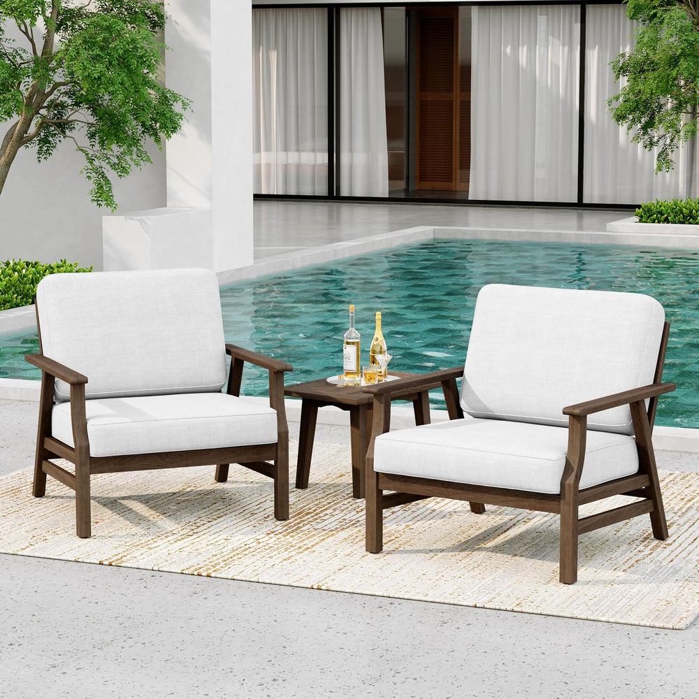 3 Piece Wood Patio Chair Outdoor Bistro Set, Outdoor Armchair All Weather Pat...