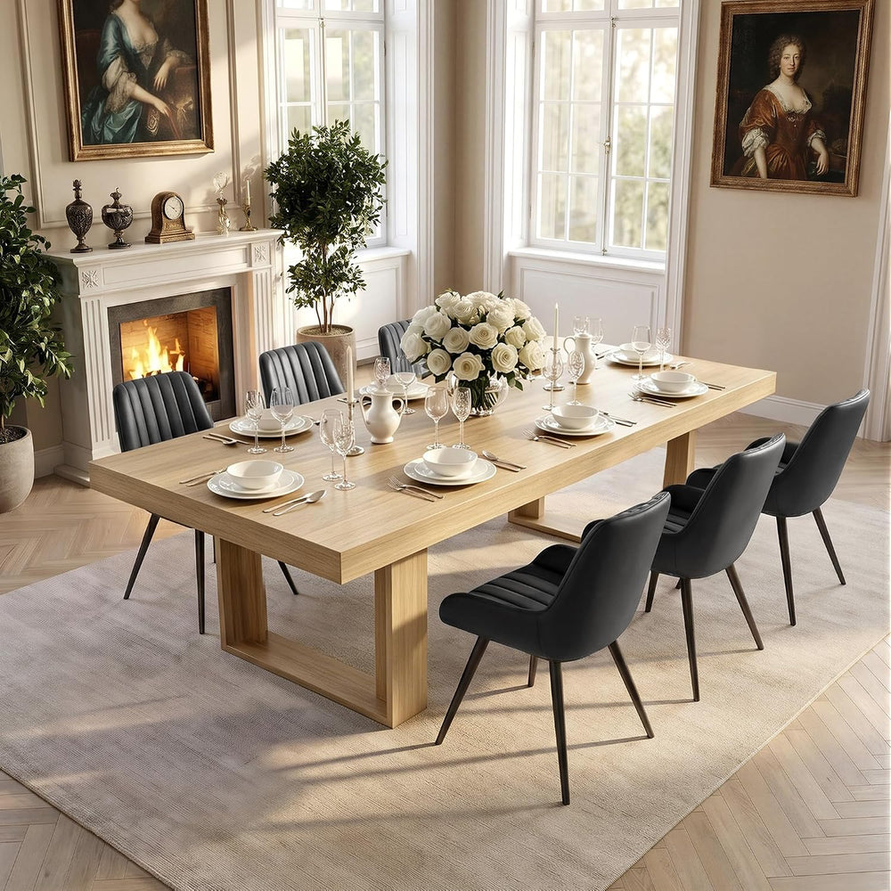 Miereirl 7-Piece Modern Farmhouse Dining Table Set, 86.6" x 47.2" S...
