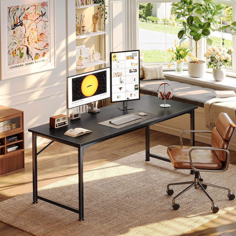 PRAISUN 55 Inch Computer Desk, Office Desk, Spacious Desktop, Black