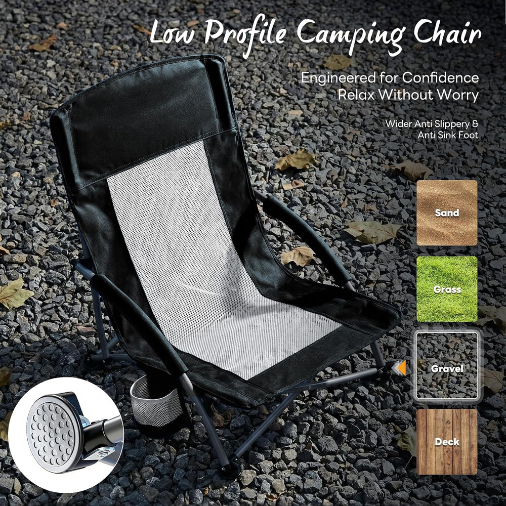 NEWBULIG Folding Camping Beach Chair for Adults, Low Profile Lawn Chair with ...