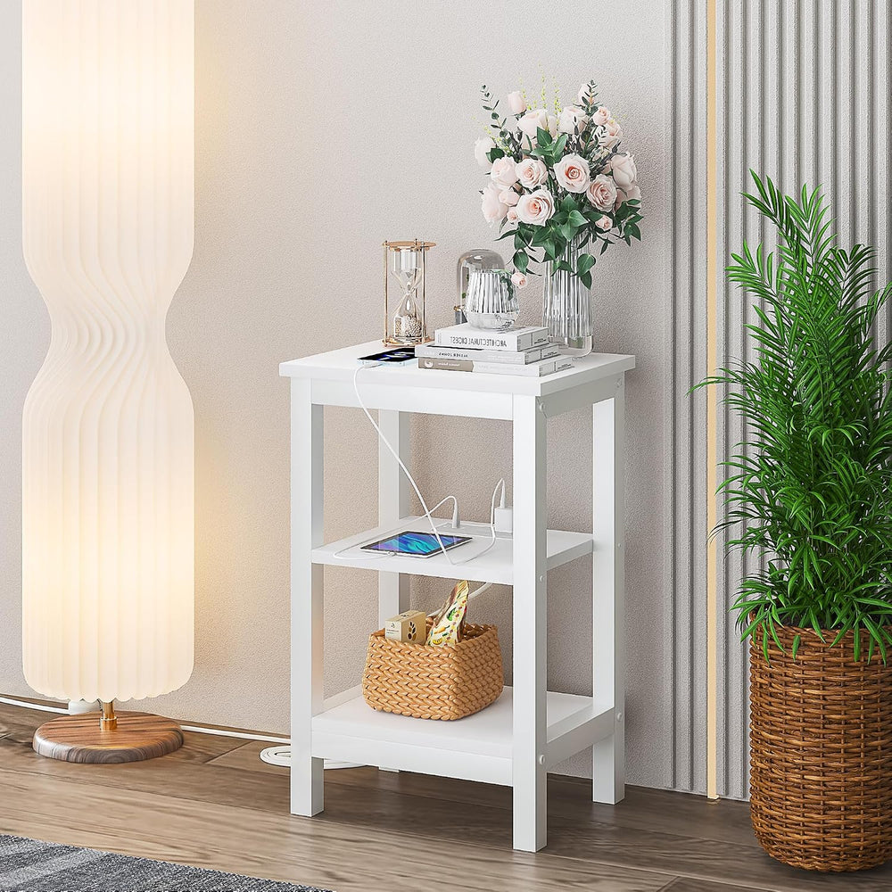 VECELO Modern Nightstands with Charging Station,Side End Table Night Stand wi...