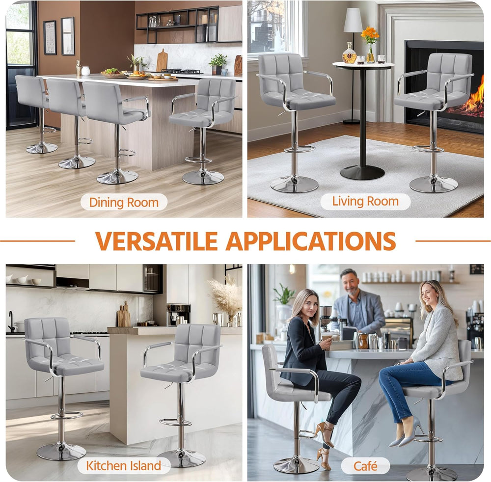 Yaheetech Bar Stools Set of 3 with Backs, Height Adjustable, Light Gray