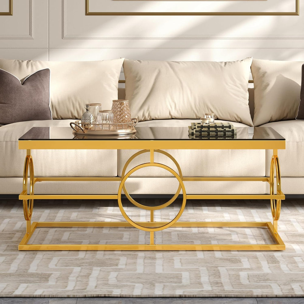 Glass Nesting Coffee Table Set with Metal Frame & Glam Design, Gold &...