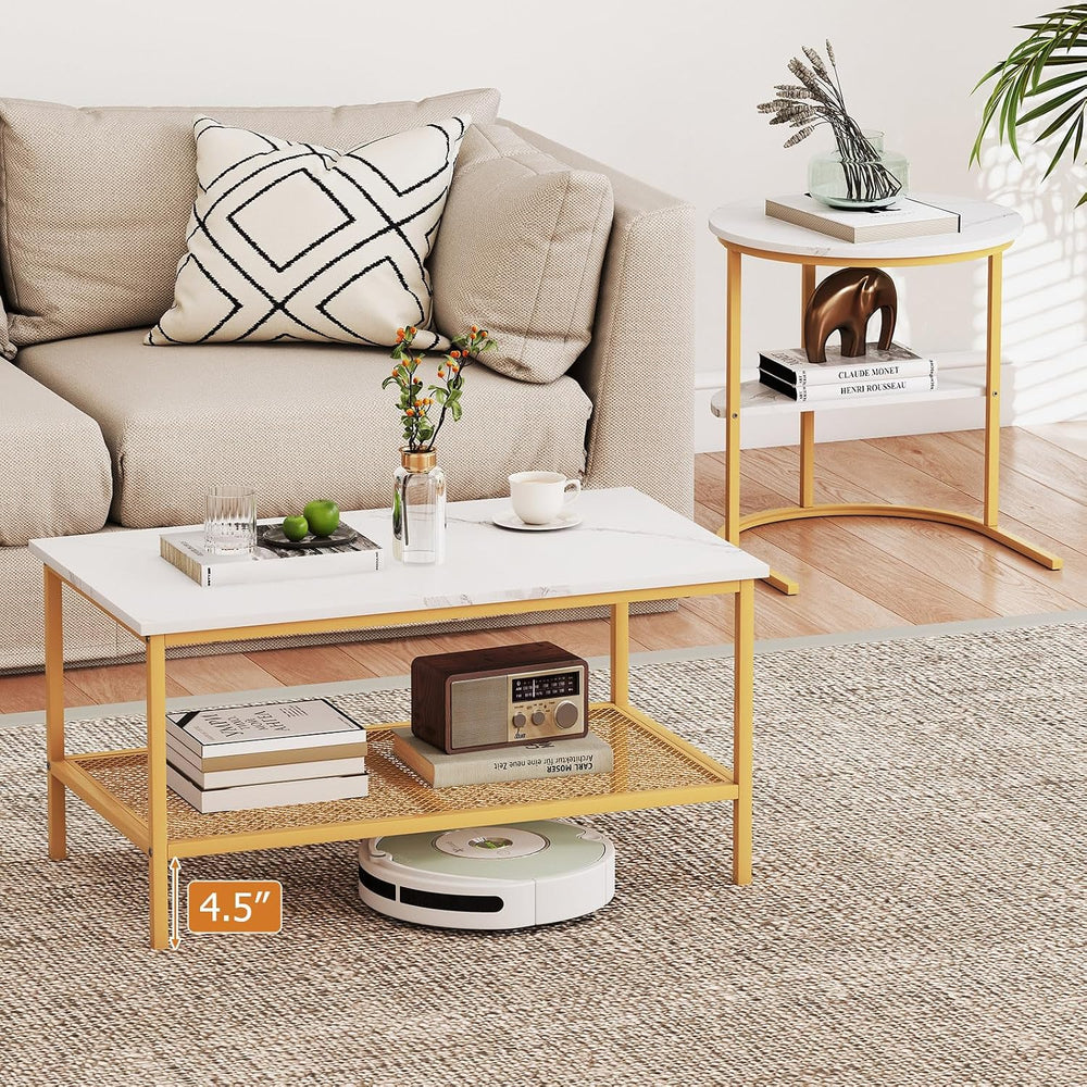 Giantex Nesting Coffee Table Set of 2, Detachable Rectangular Table & Rou...