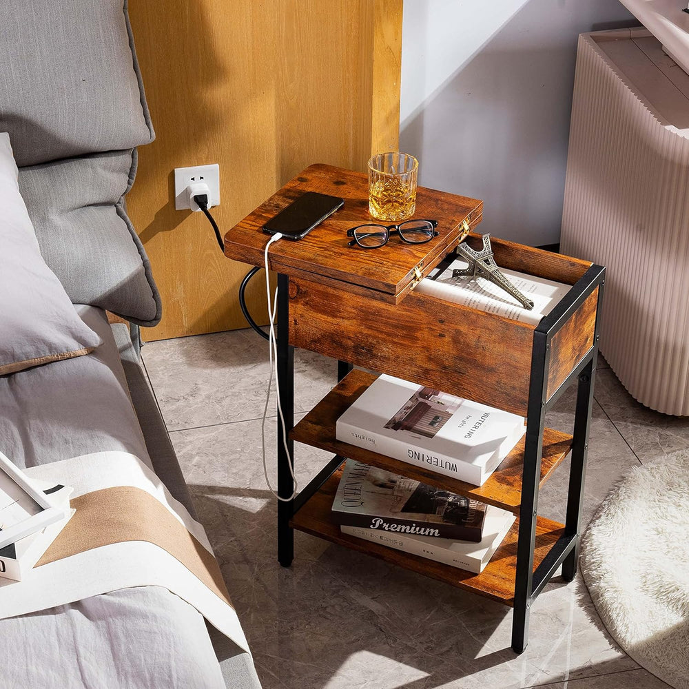 Yoobure End Table with Charging Station, Flip Top Side Table with USB Ports a...