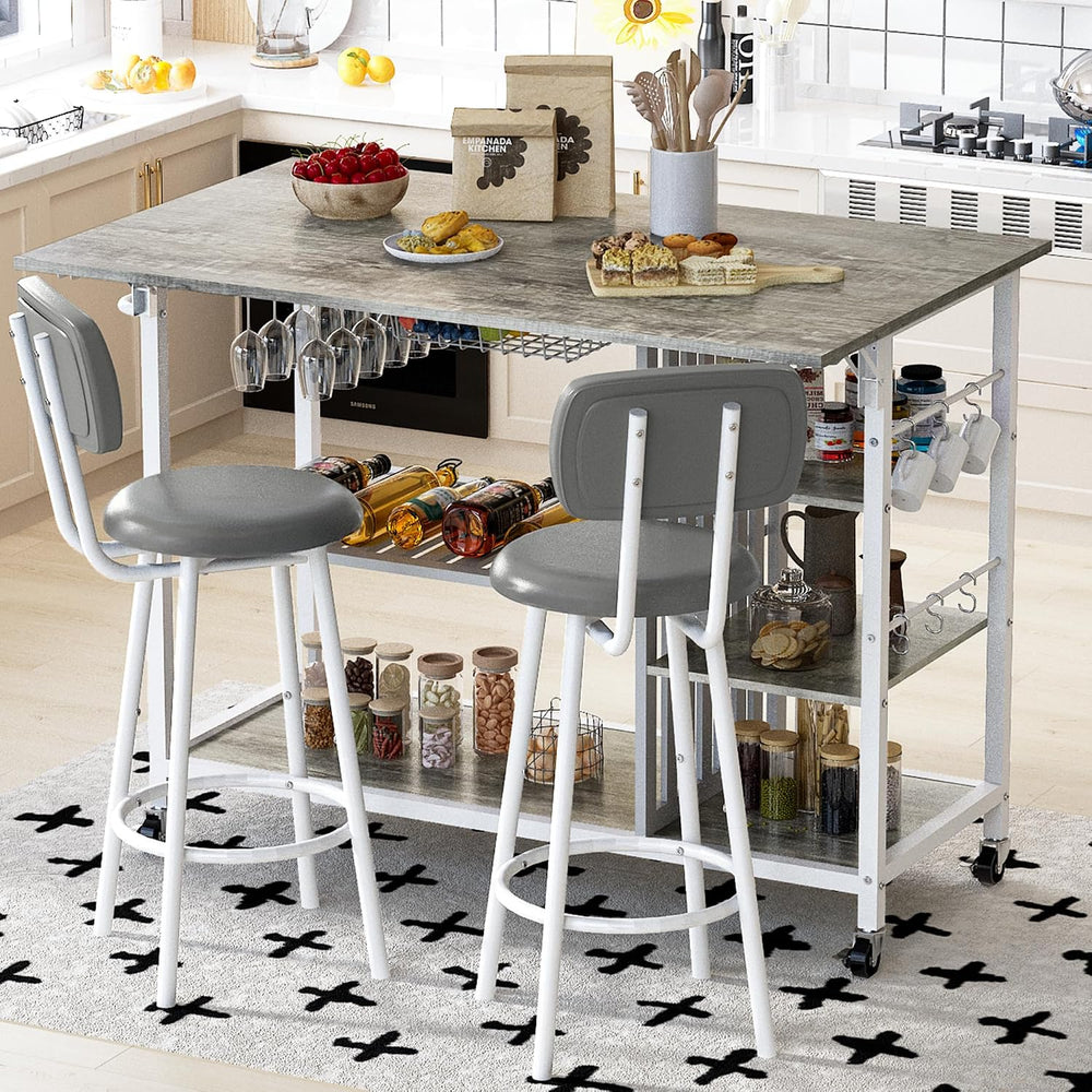Recaceik Small Kitchen Island Table for 2 with Storage & Seating, Drop Le...