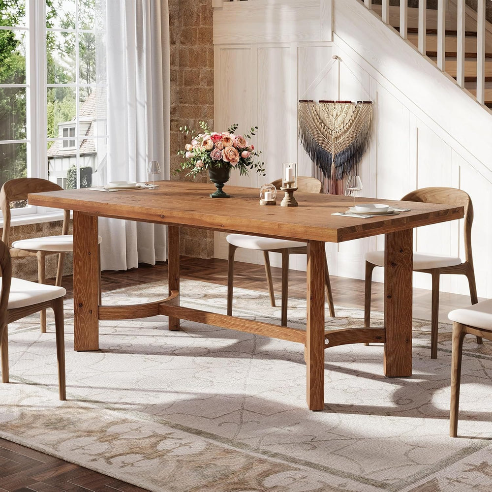63" Solid Wood Dining Table for 4-6, Farmhouse Rectangle Kitchen Table w...