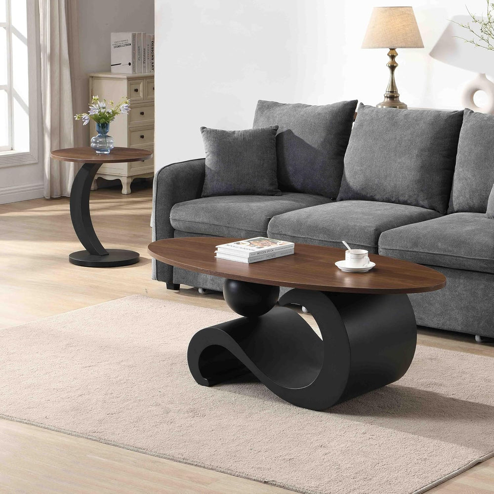 Henf Modern Nesting Coffee Table Set of 2 - Oval Table and Small Round End Ta...