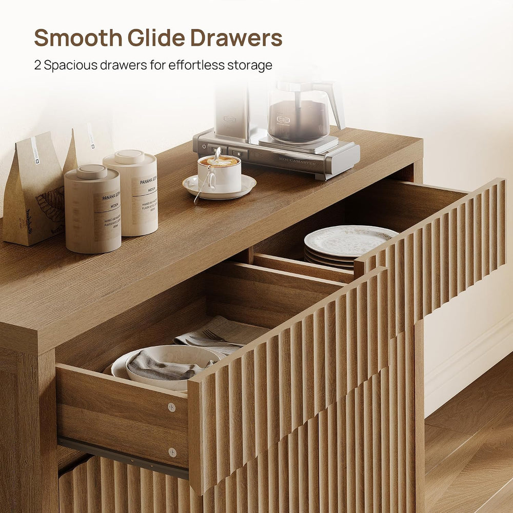 SICOTAS 42" Fluted Sideboard Buffet Cabinet with 2 Drawers and 3 Doors