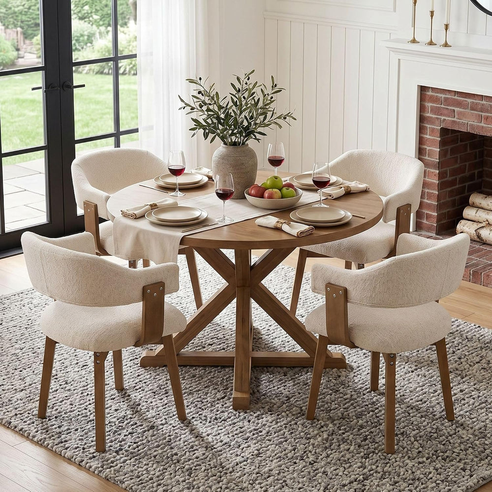 ROCITY Modern Dining Chairs Set of 4 Beige Upholstered Dining Room Chairs, Fa...