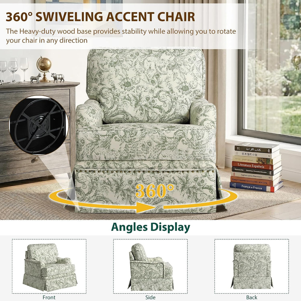 Swivel Accent Chairs with Ottoman, Set of 2, Rococo Green