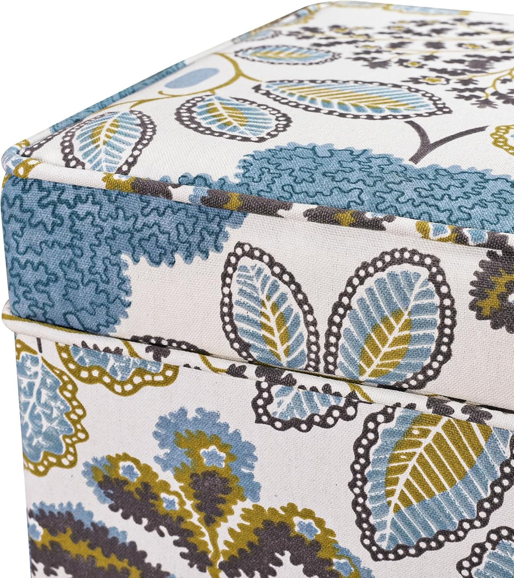 Adeco 18 Inch Linen Storage Ottoman Cube, Upholstered Footstool for Living Ro...