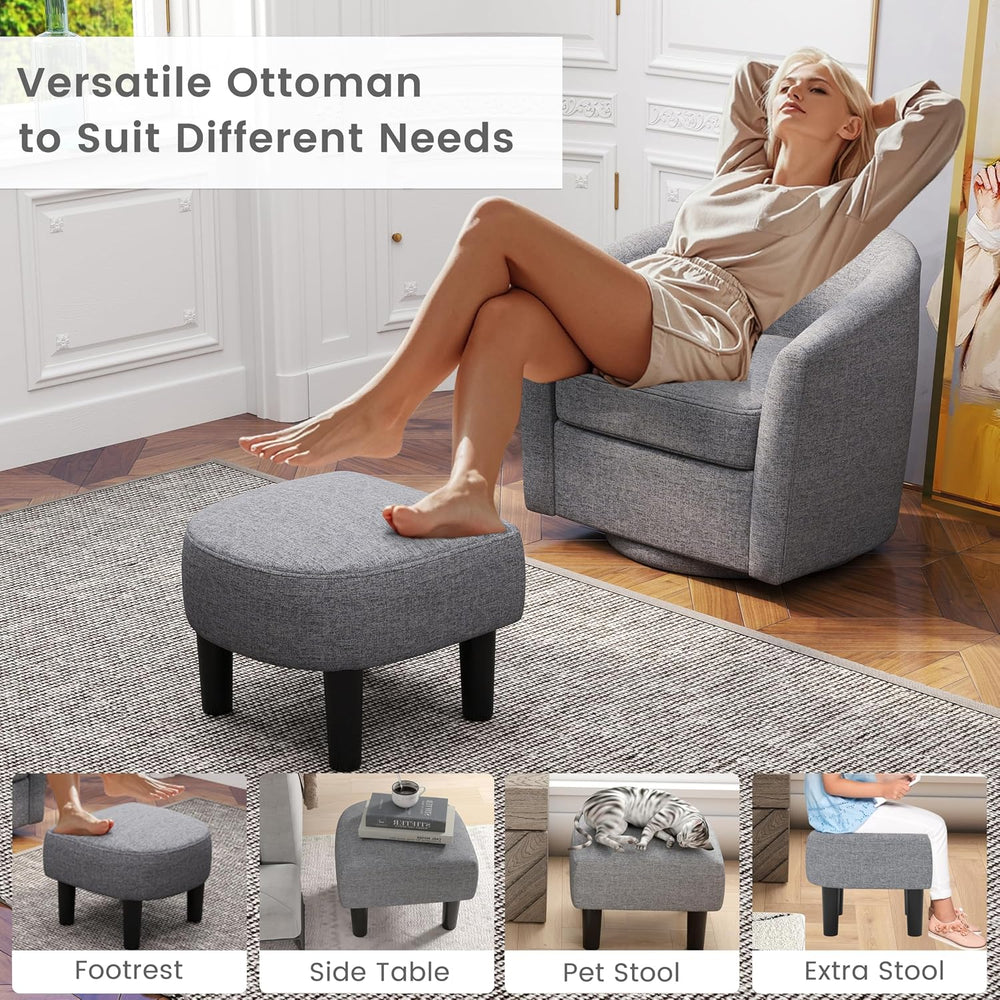 KOMFOTT Swivel Barrel Chair with Ottoman Set of 2, Upholstered Armchair with ...