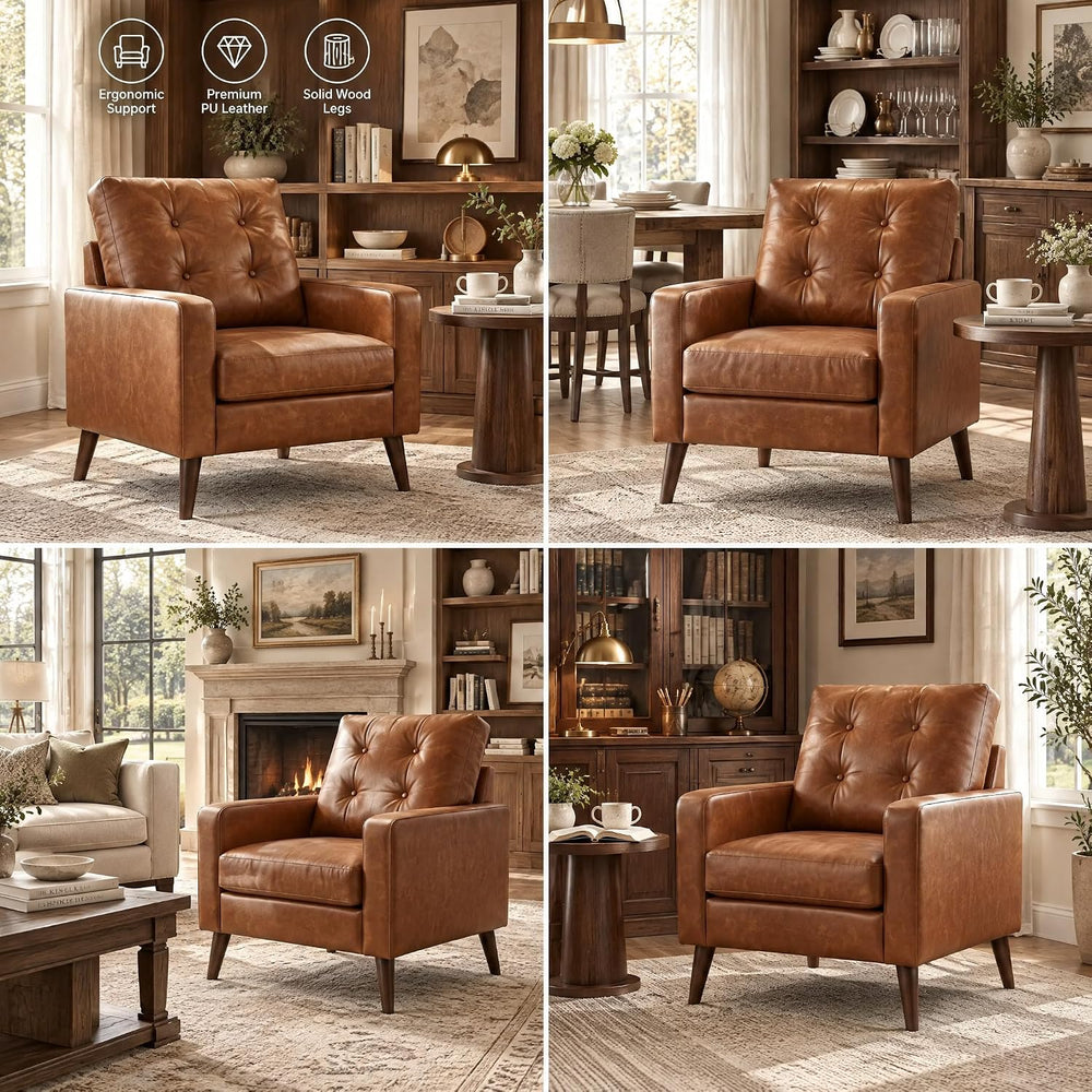 HNY Brown Faux Leather Tufted Accent Chairs