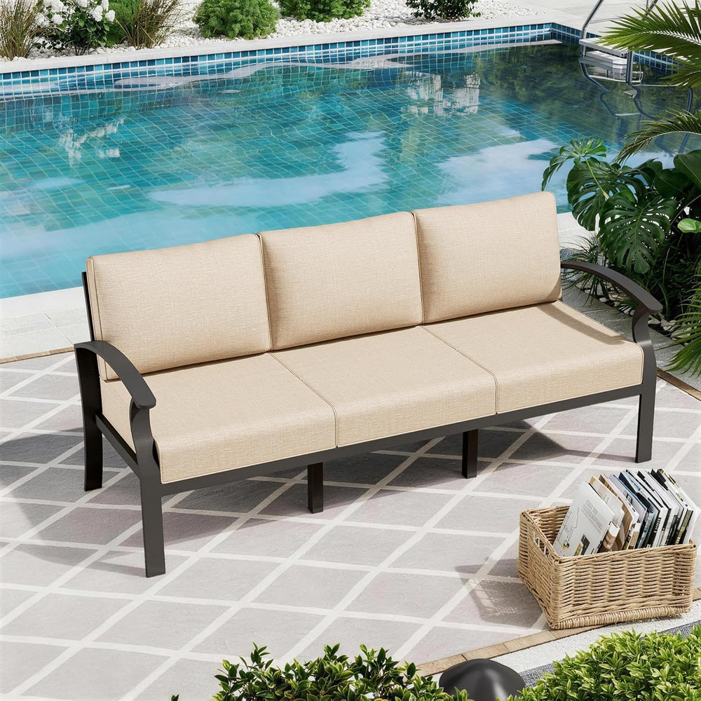 ALAULM Aluminum 3-Seat Patio Furniture Set, Metal Outdoor Furniture Sectional...