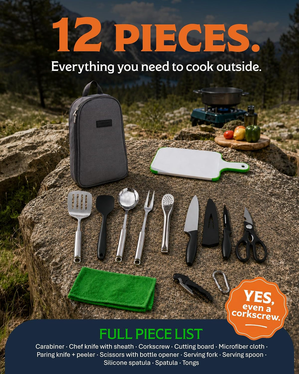 Life 2 Go 12 Pcs Camp Cooking Utensil Set & Outdoor Kitchen Gear Cookware...
