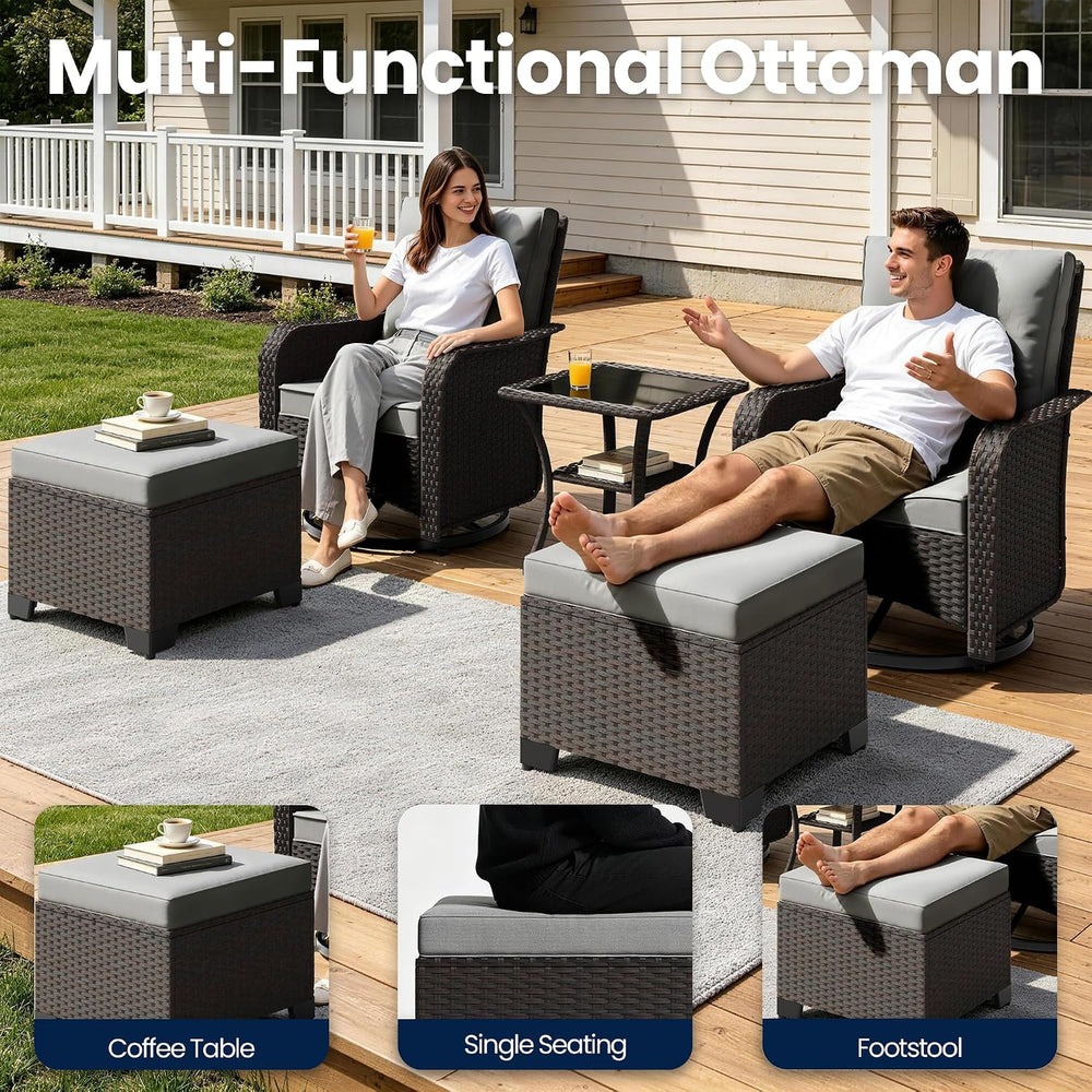Gotland Outdoor Swivel Chairs Set of 2, 5 Pieces Patio Furniture Set with Ott...