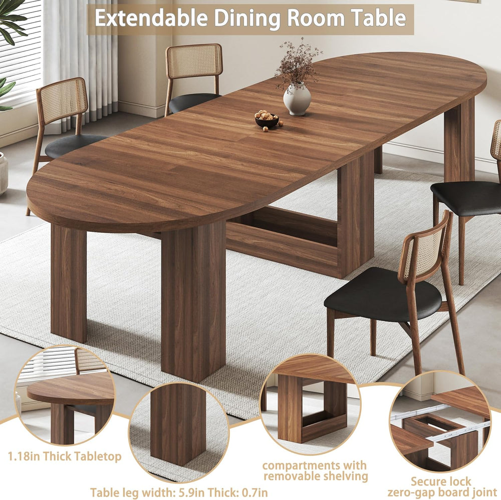 47-118 Inch Round Extendable Dining Table for 4-12, Kitchen Table with Wood S...