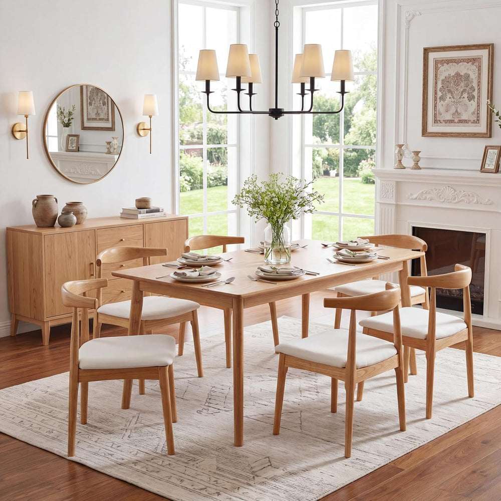 ROCITY Wood Dining Chairs Set of 4 Fabric Kitchen Chairs with Linen Cushion a...