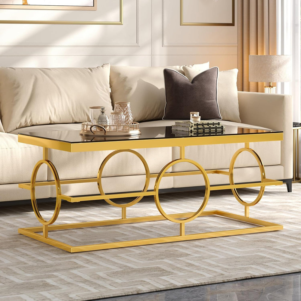 Glass Nesting Coffee Table Set with Metal Frame & Glam Design, Gold &...