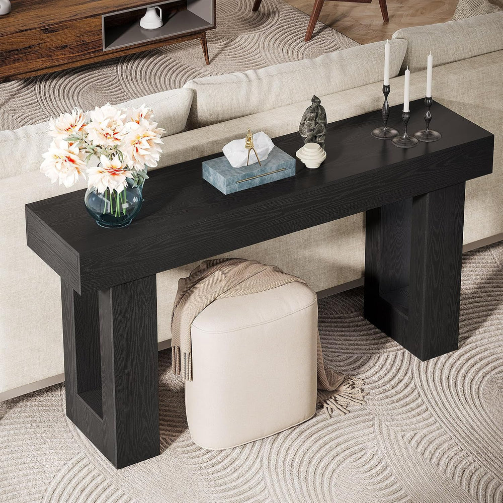 Tribesigns 63-Inch Long Console Table, Wooden Rectangular Sofa Table Behind T...