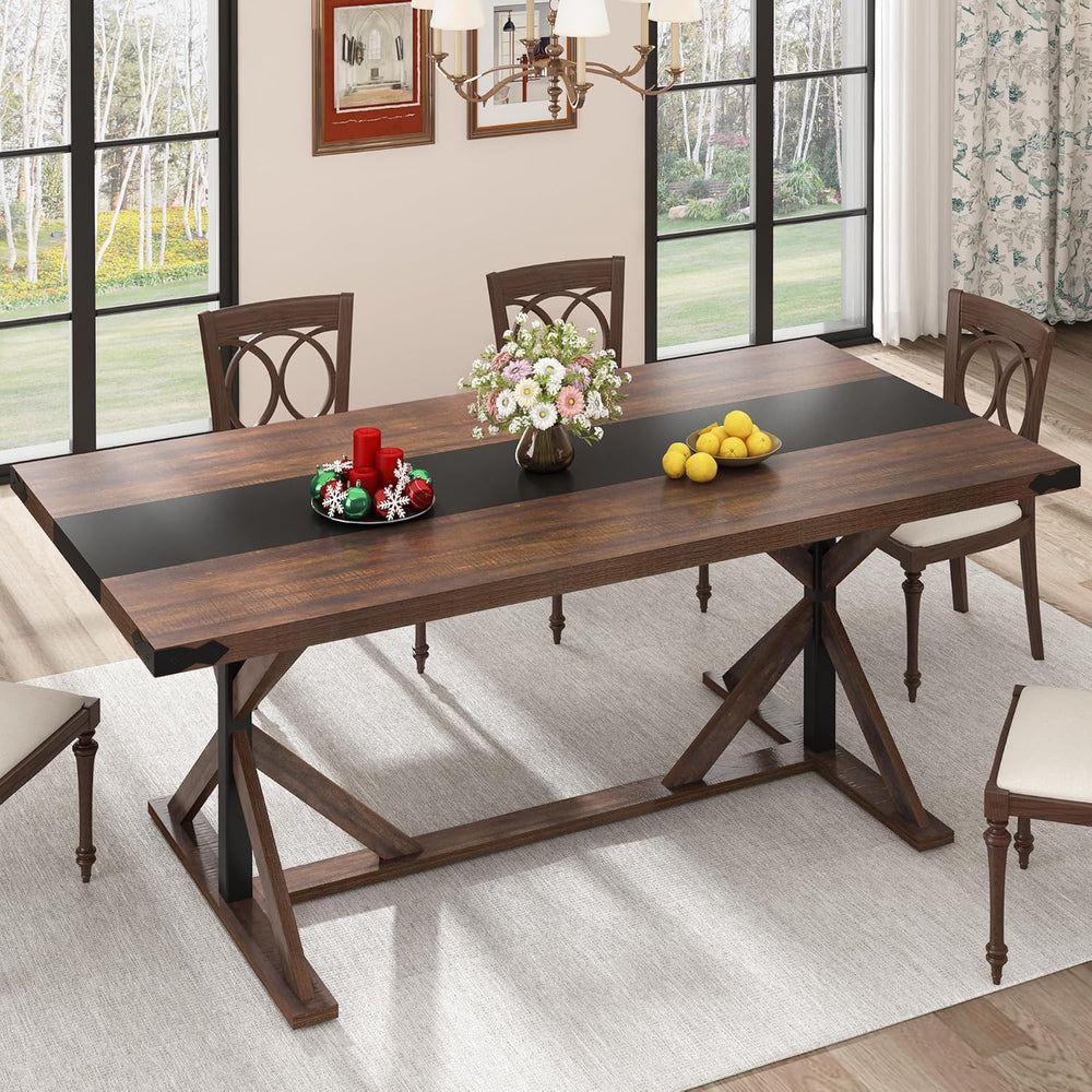Hlivelood 71 Inch Dining Table for 6 People, Rectangular Kitchen Farmhouse Ta...