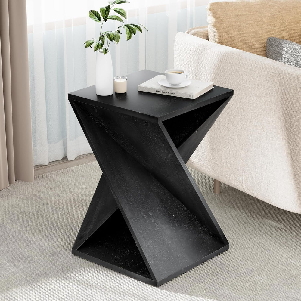 COZAYH Farmhouse End Table Square Solid Wood Pedestal Side Table Rustic Plant...