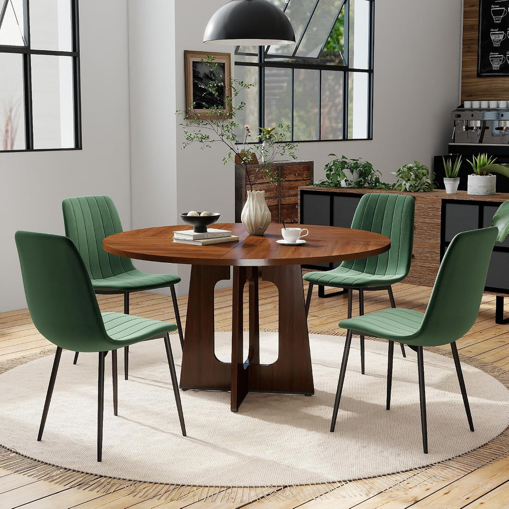 yeag Mid Century Round Dining Table Set for 4, 47" Rustic Wood Kitchen T...