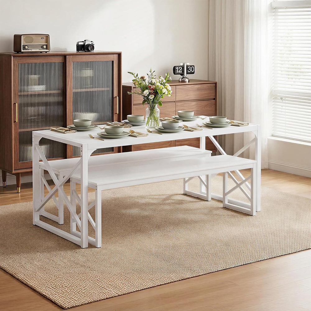 VECELO 55” Kitchen Dining Table Set for 4, Heavy-Duty Steel Frame & Wood-...