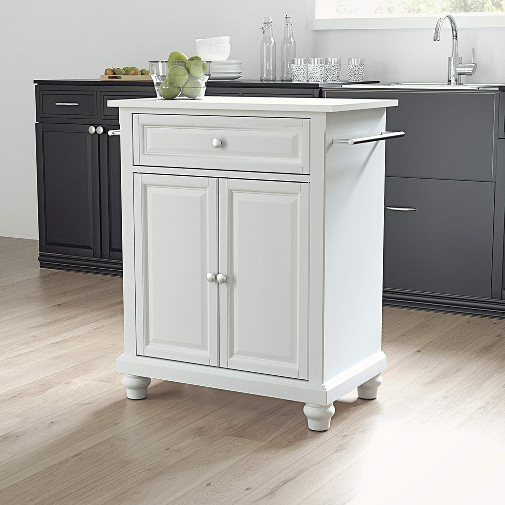 Crosley Furniture Cambridge Stone Top Small Portable Rolling Kitchen Island S...