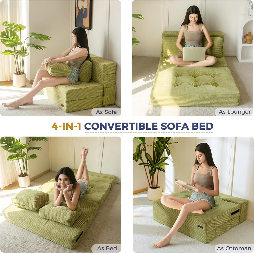 MAXYOYO Convertible Sofa Bed, Fold Out Loveseat Sofa Couch with Pillow, 4 in ...