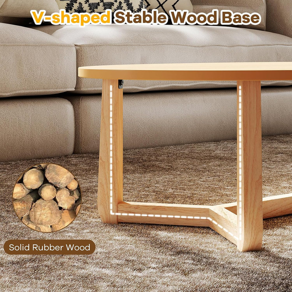 GIANTEX Oval Coffee Table, 46'' Wood Center Table for Living Room, Na...
