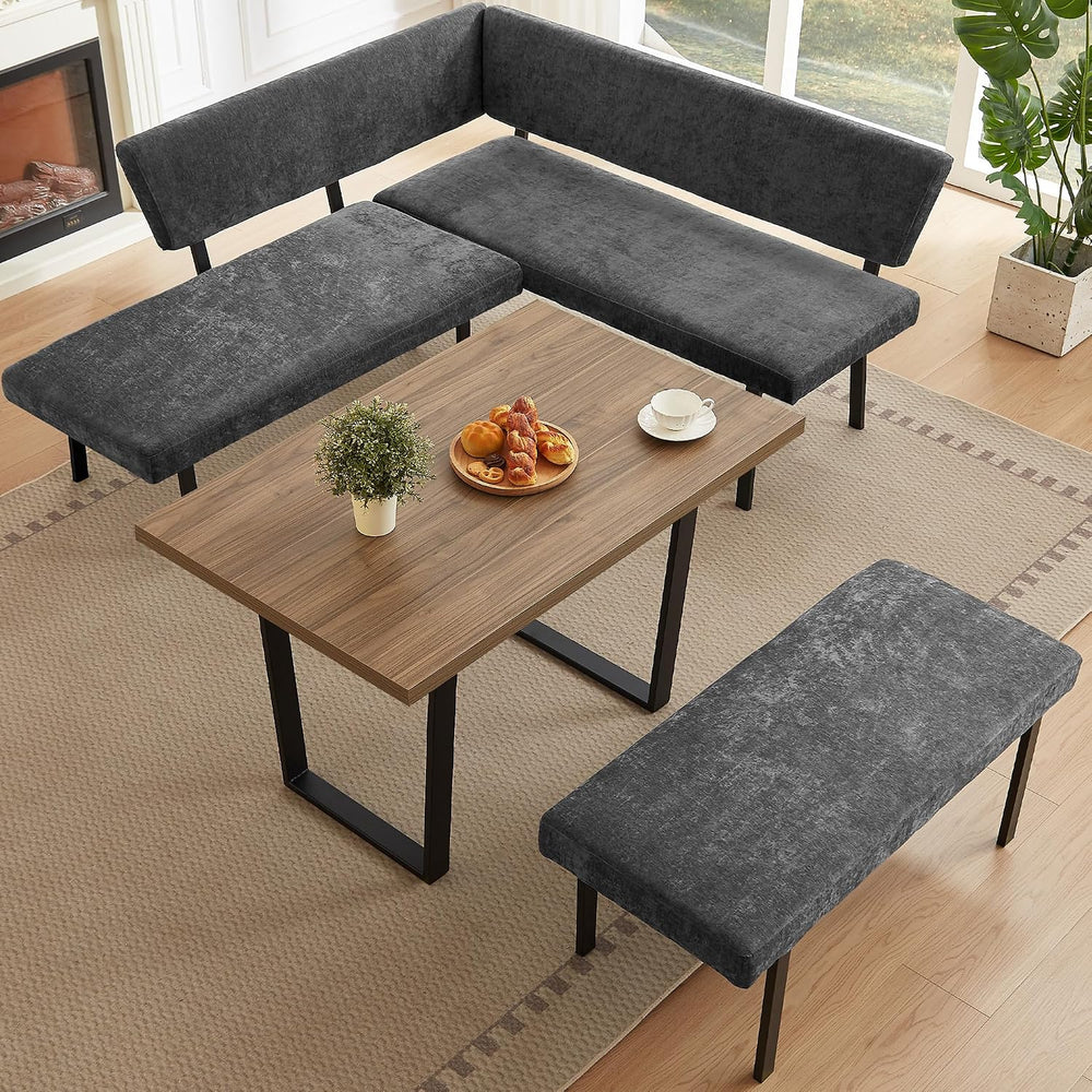 HIPIHOM 3-Piece Corner Dining Table Set with Bench, 67 Inch Space-Saving Brea...