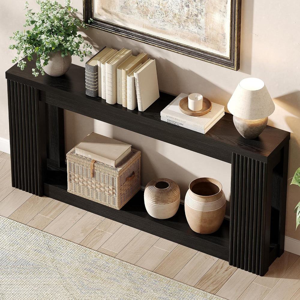 Maupvit Fluted Wooden Console Table with 2 Storage, 71 Inches Rectangular Ent...