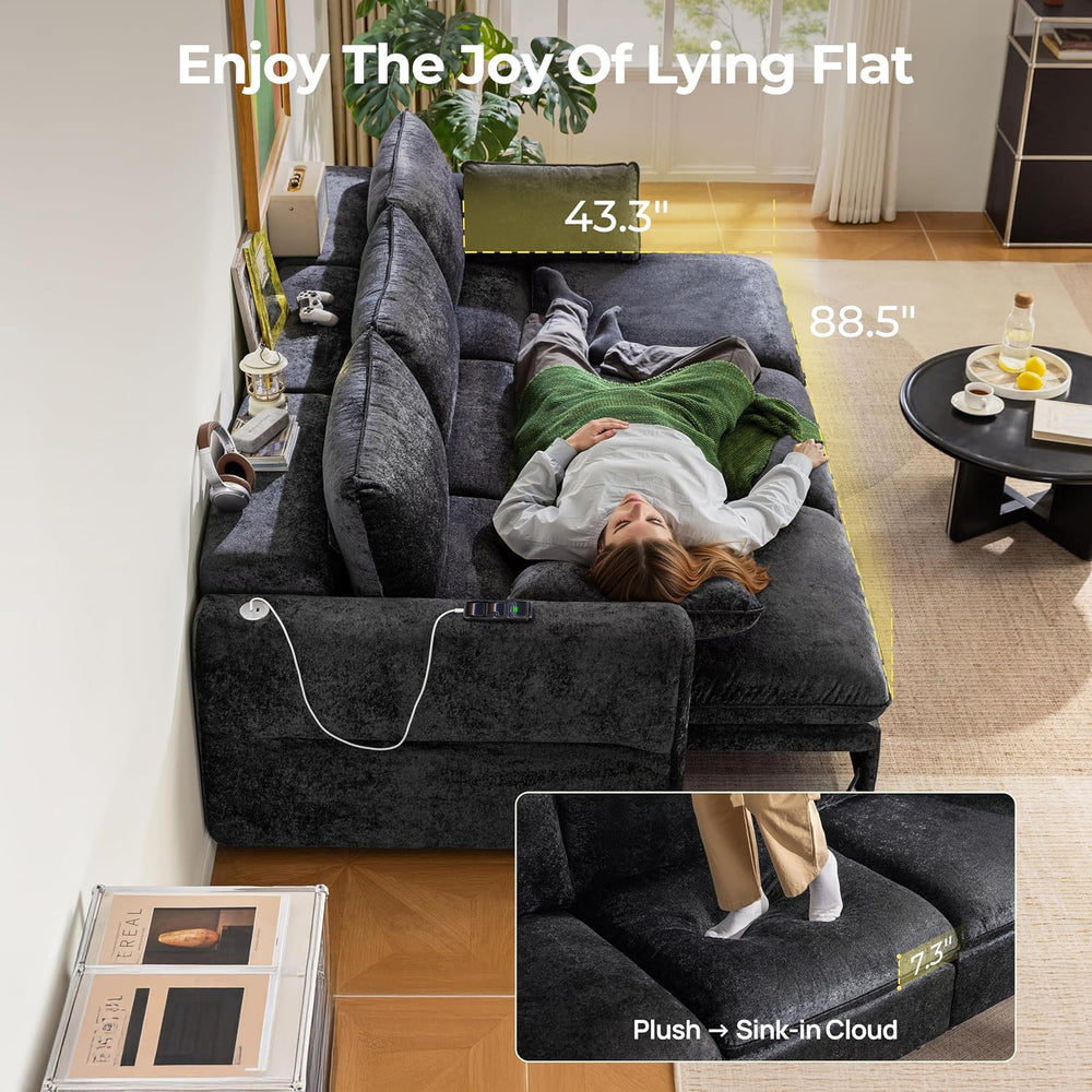 103" Electric Pull Out Sleeper Sofa Bed, 2in1 Power Extendable Couch Bed