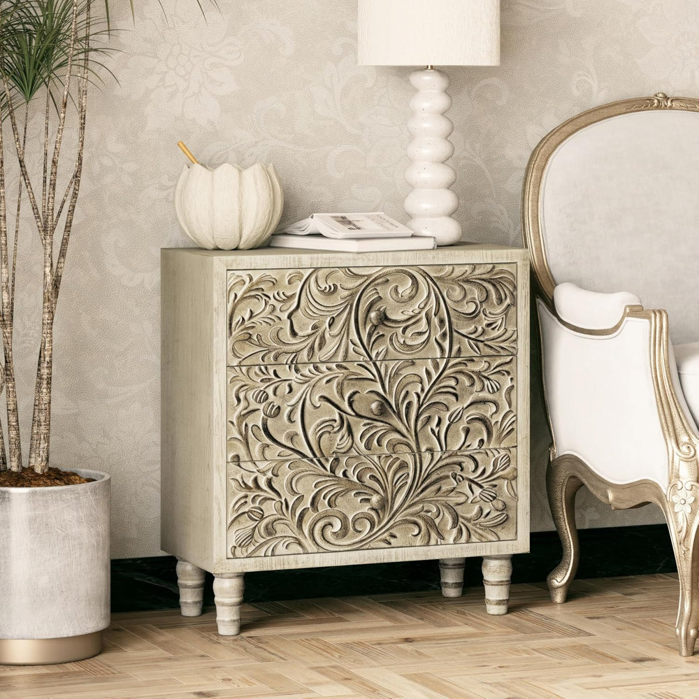 3 Drawer Farmhouse Dresser X 2P with Embossed Weathered Flower Motif