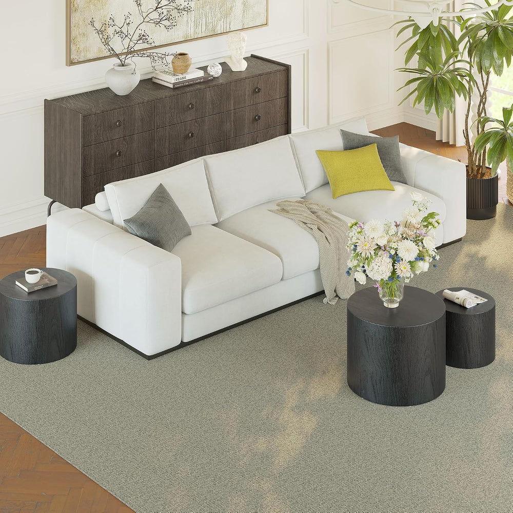 Vikiullf Nesting Coffee Table Set of 3, Round Wooden Coffee Tables, Modern Ci...