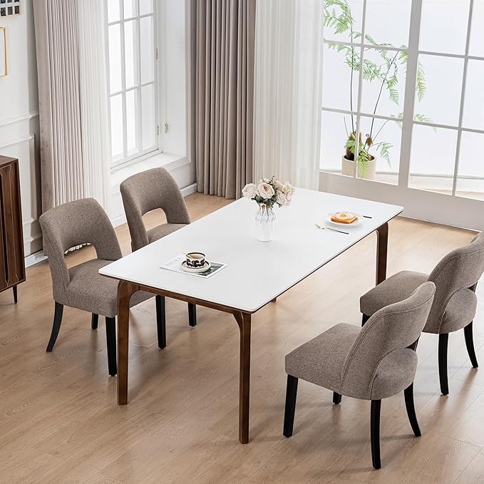 VKNOW Wooden Dining Chairs Set of 2, Modern Fabric Upholstered Dining Room Ch...