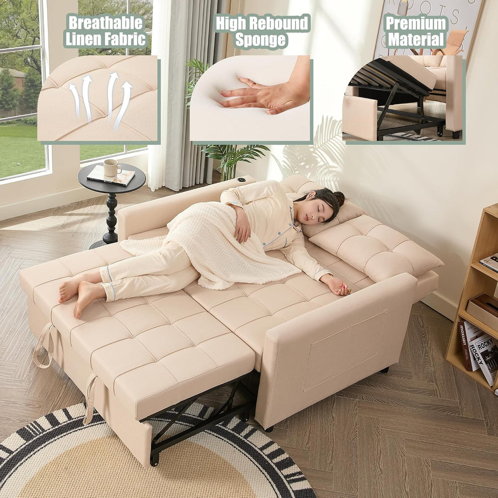 GOSUHI 52" 3-in-1 Convertible Sleeper Sofa Bed, Linen, Beige | Pull-Out ...