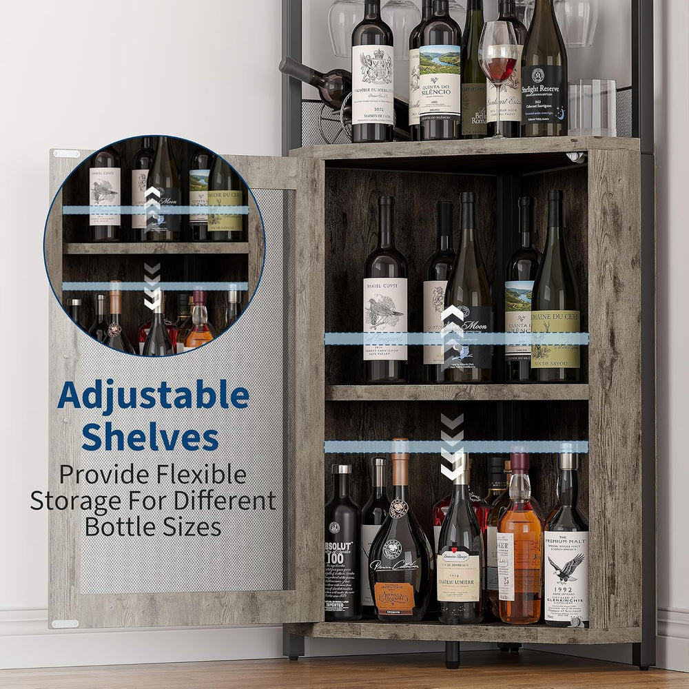 GarveeHome 5-Tiers Bar Cabinet, Corner Wine Cabinet with LED Lights