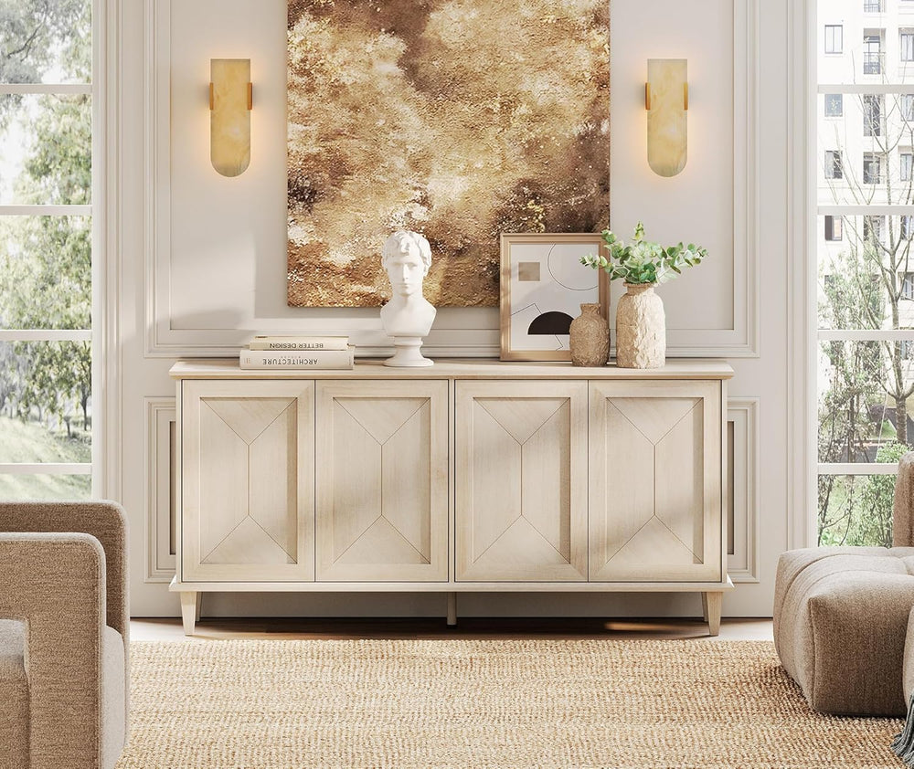 WAMPAT 65-inch Handcrafted Patchwork Decorative Buffet Cabinet with Pop-Up De...