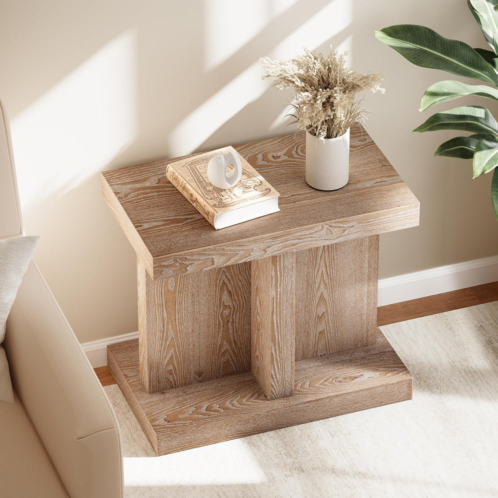COZAYH Farmhouse Wood End Table with Open Base Shelf, Modern Minimalist Recta...