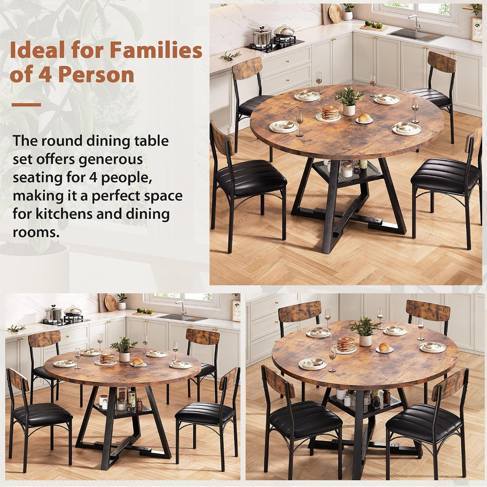 Dining Table Set for 4,Kitchen Table and Chairs for 4, Round Dining Room Tabl...