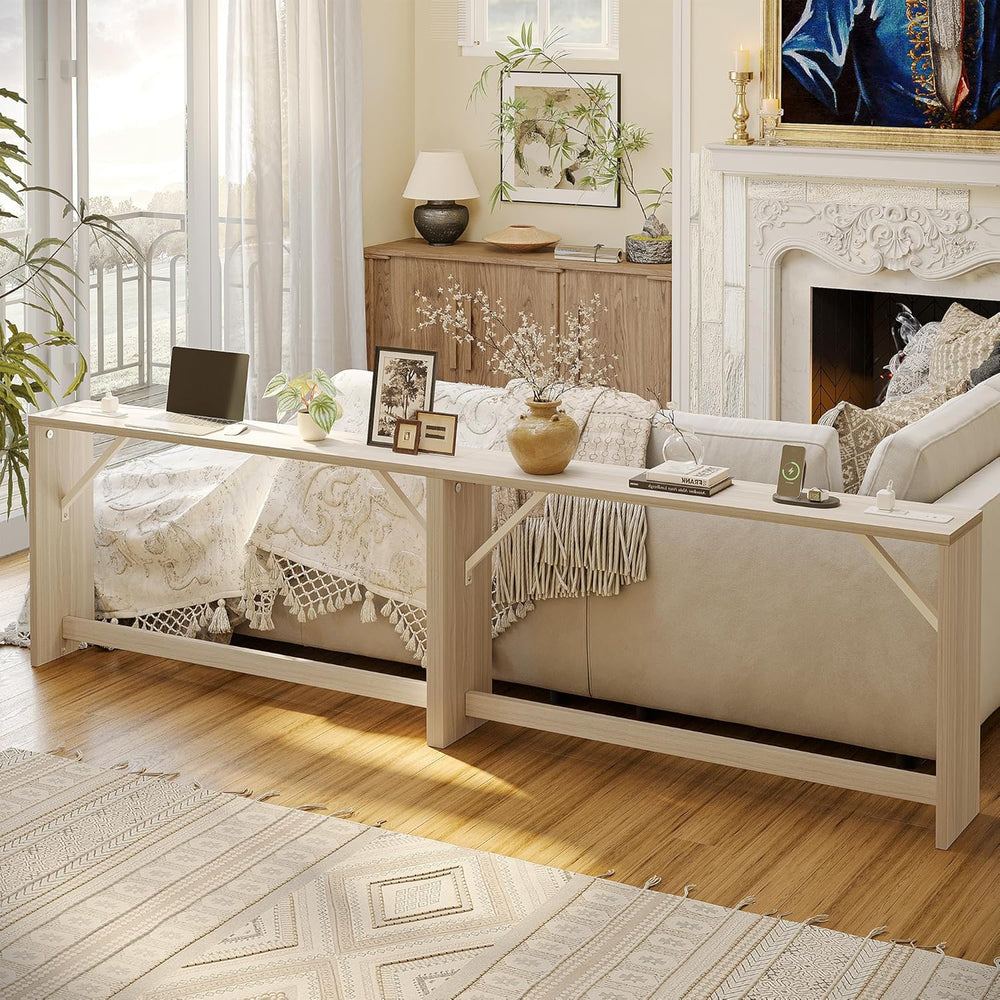 TIQLAB 9.1 Inch Narrow Console Table with Power Outlet,Sofa Table Set of 2,To...