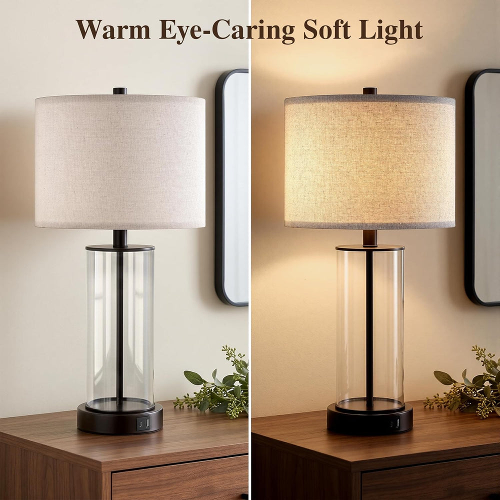 Kyrid 23.5'' Glass Table Lamp Set of 2 for Living Room with USB Ports...