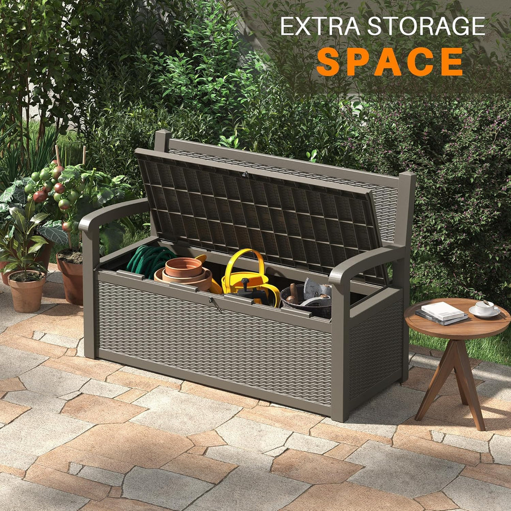 80 Gallon Outdoor Storage Box, Resin Patio Furniture with Armrest, Lockable D...