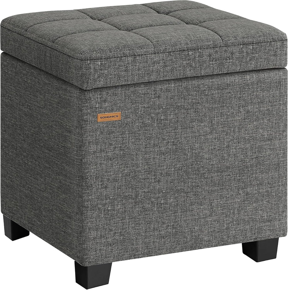 SONGMICS Square Storage Ottoman with Hinged Lid, 16.9 x 16.9 x 18.1 Inches | ...