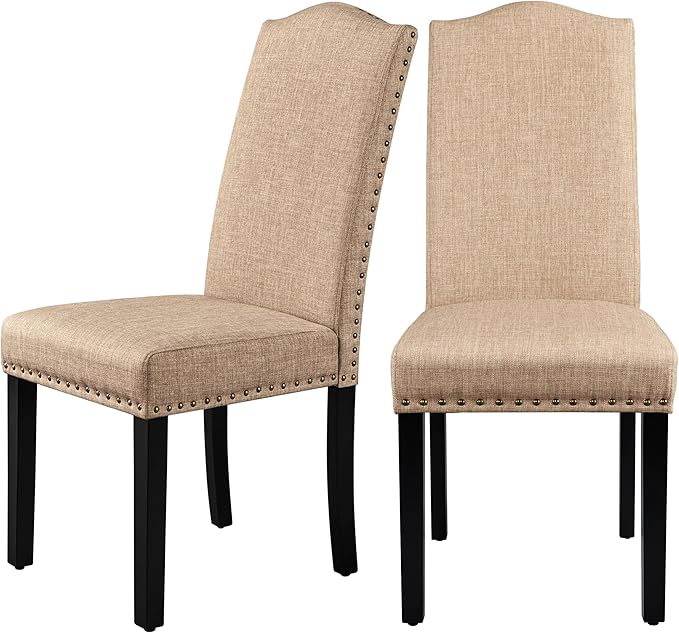 Yaheetech Upholstered Dining Chairs Set of 2, Modern Kitchen Chairs with Nail...