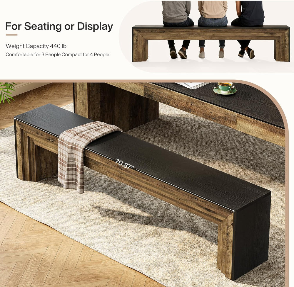 Tribesigns 70.9-Inch Extra Long Dining Bench, Farmhouse Wooden Kitchen Bench ...